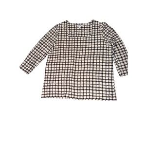 Chicos Black White Grid Print Square Neck Top Size 3 XL Blouse Windowpane